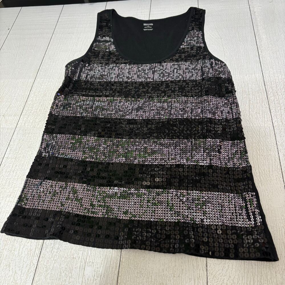MICHAEL Michael Kors Black Knit Sequined Tank Top Size Large